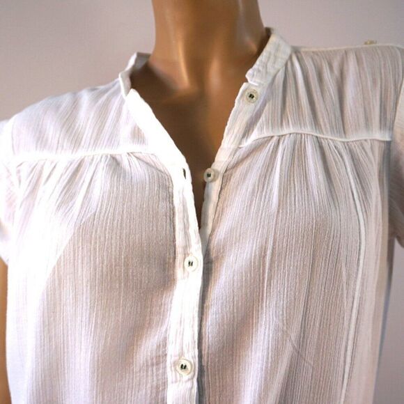DKNY Jeans White Tunic Top Sz M Light Cotton Half Button Pockets - Picture 2 of 13